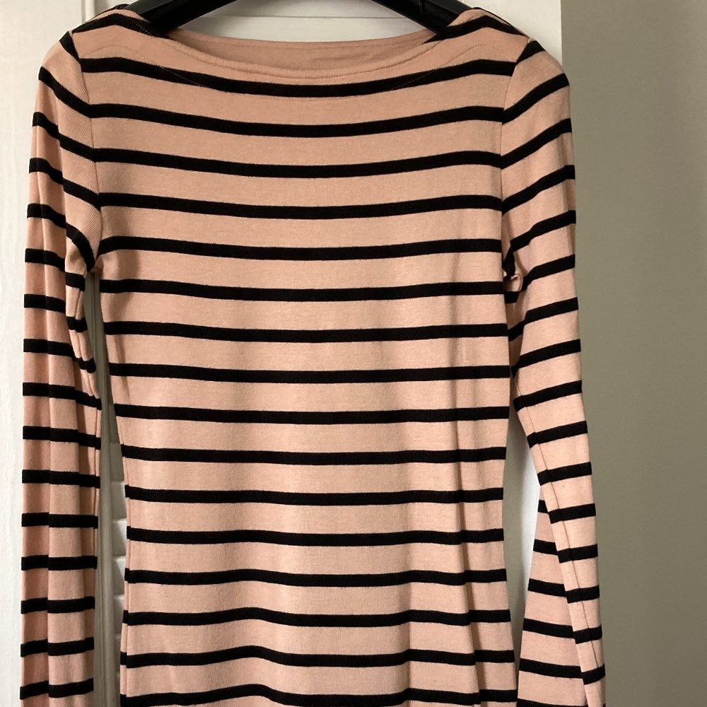 Long Beige/Black Stripe Top